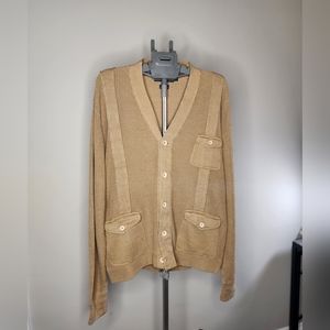 Vintage Polo Ralph Lauren, Tan Button-Up Chunky Cardigan Pockets XL Mens 1 flaw